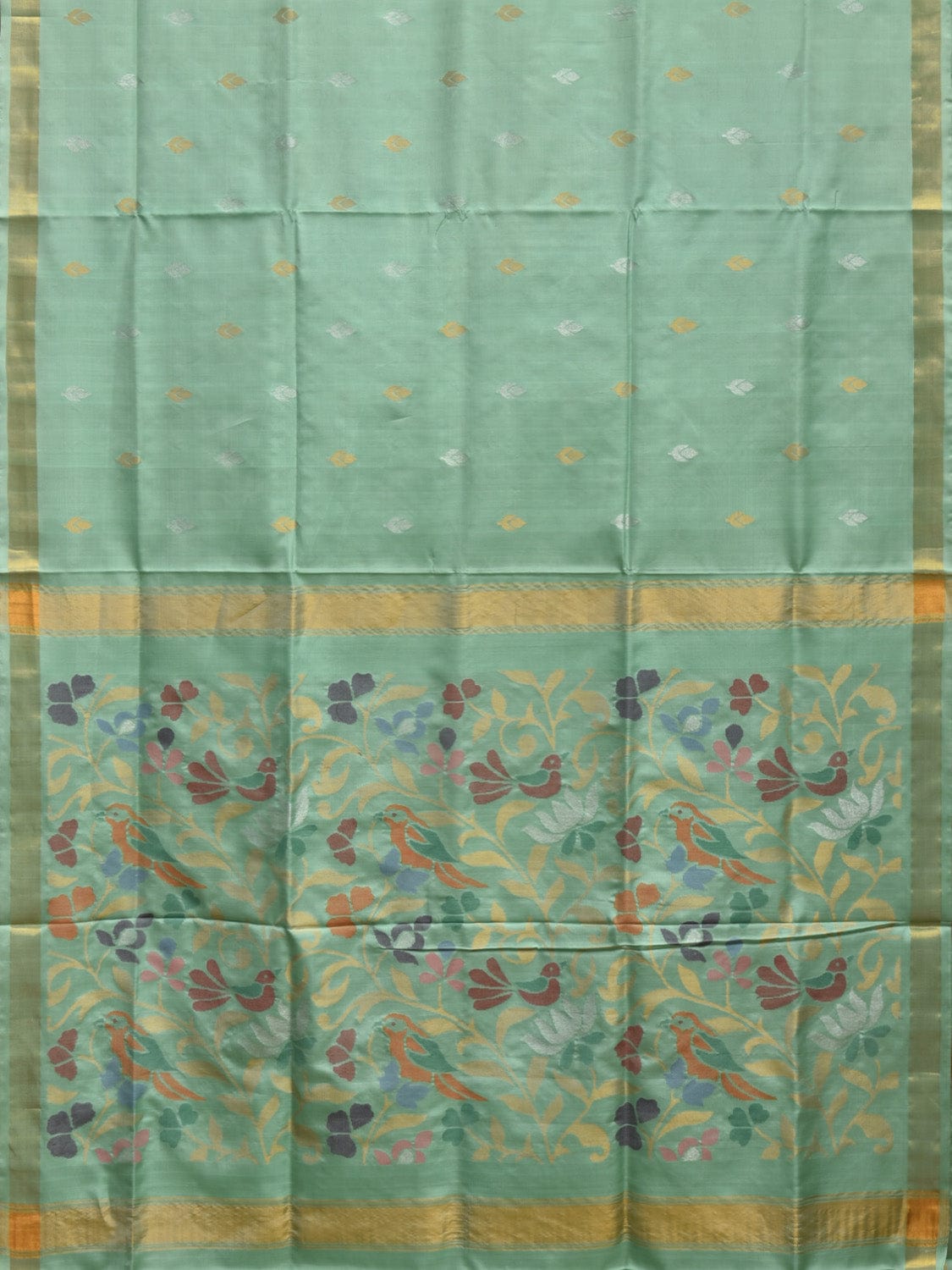 Turquoise Uppada Silk Handloom Saree with Birds and Floral Pallu Design u2212