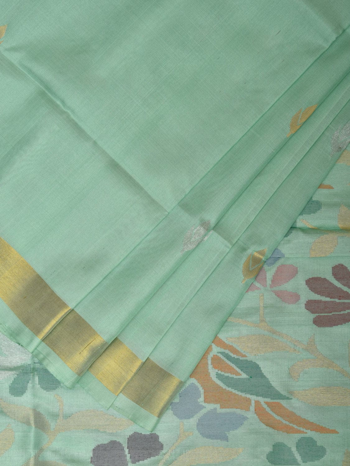 Turquoise Uppada Silk Handloom Saree with Birds and Floral Pallu Design u2212