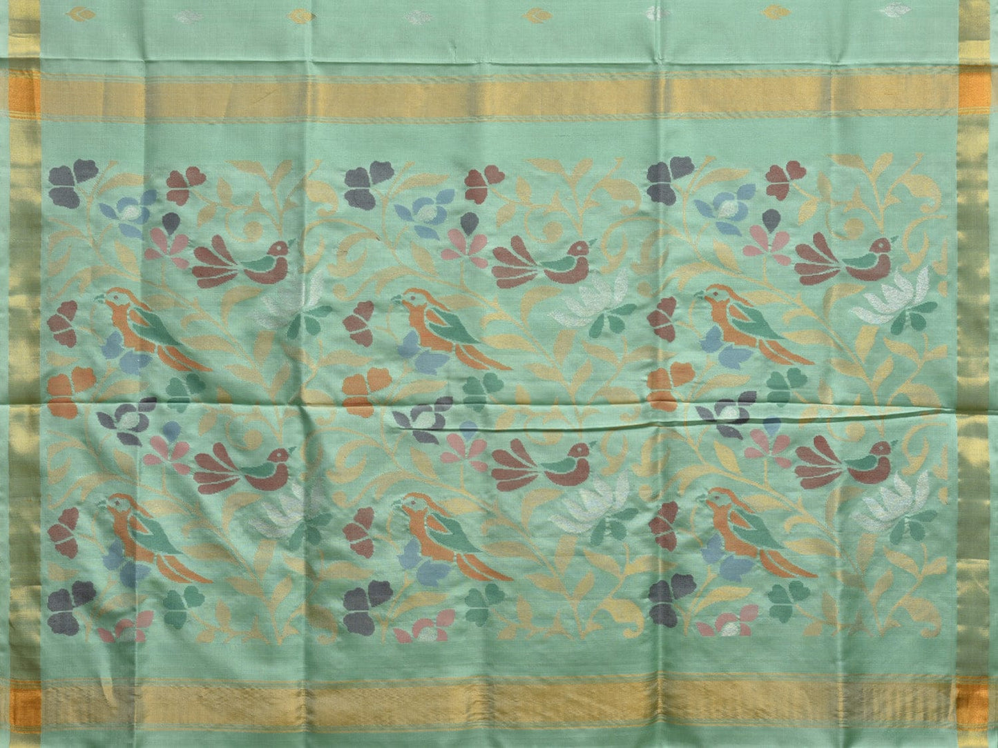Turquoise Uppada Silk Handloom Saree with Birds and Floral Pallu Design u2212