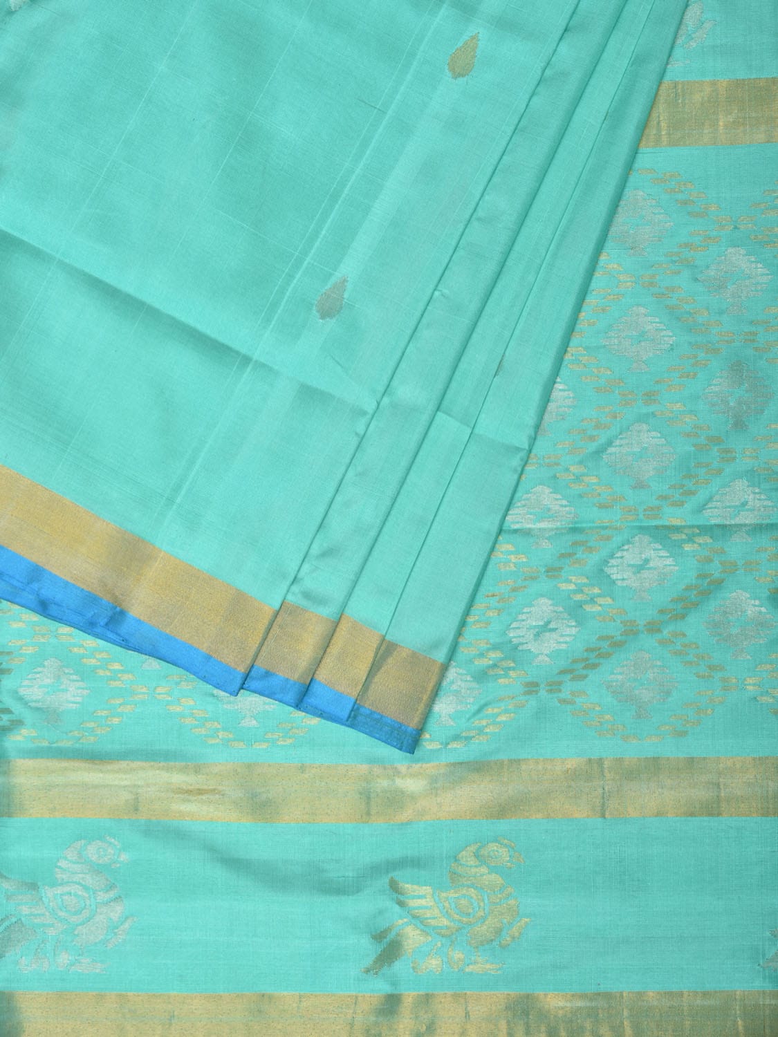 Turquoise Uppada Silk Handloom Saree with Birds and Grill Pallu Design u2059