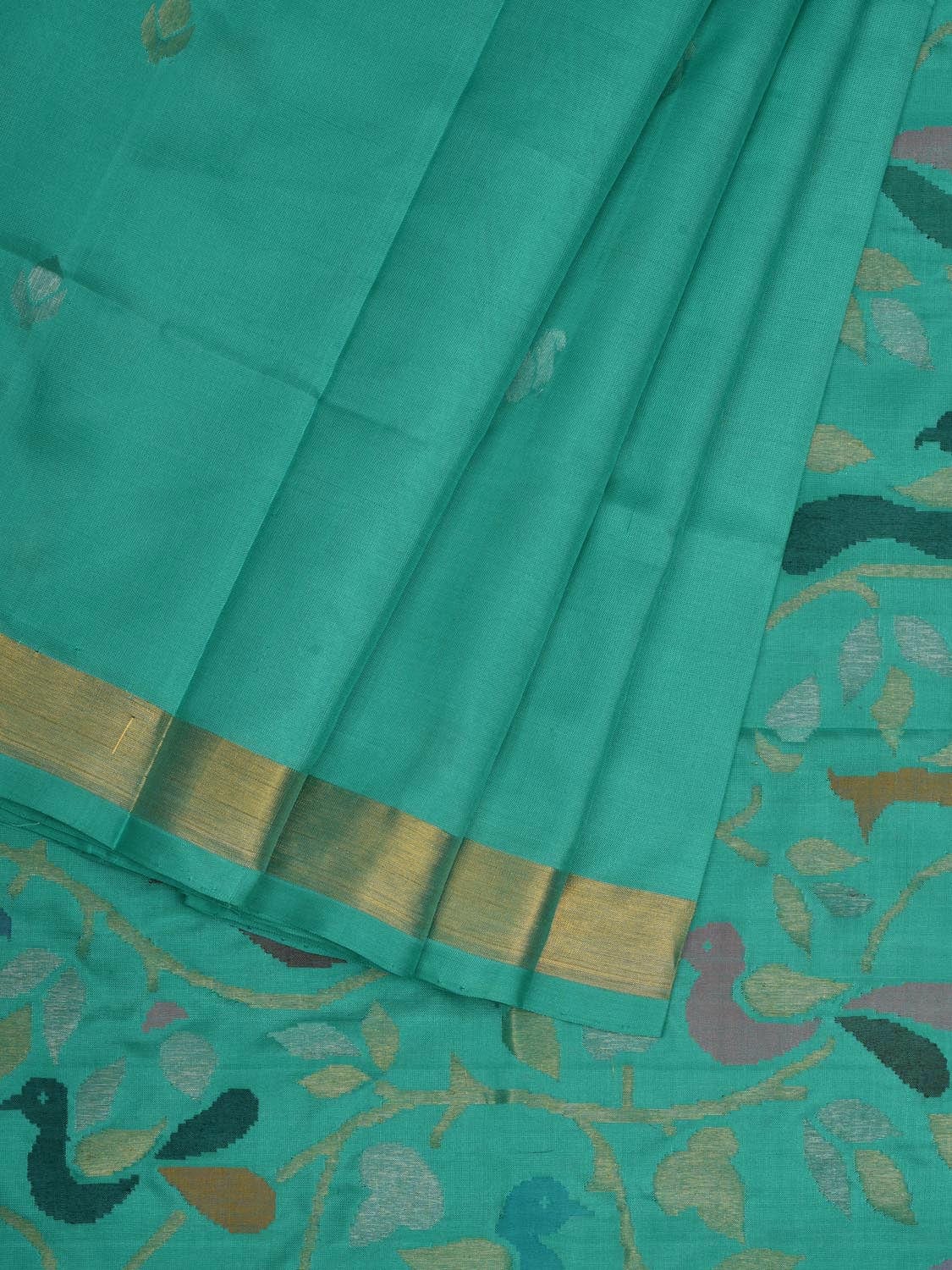 Turquoise Uppada Silk Handloom Saree with Birds Pallu Design u1901