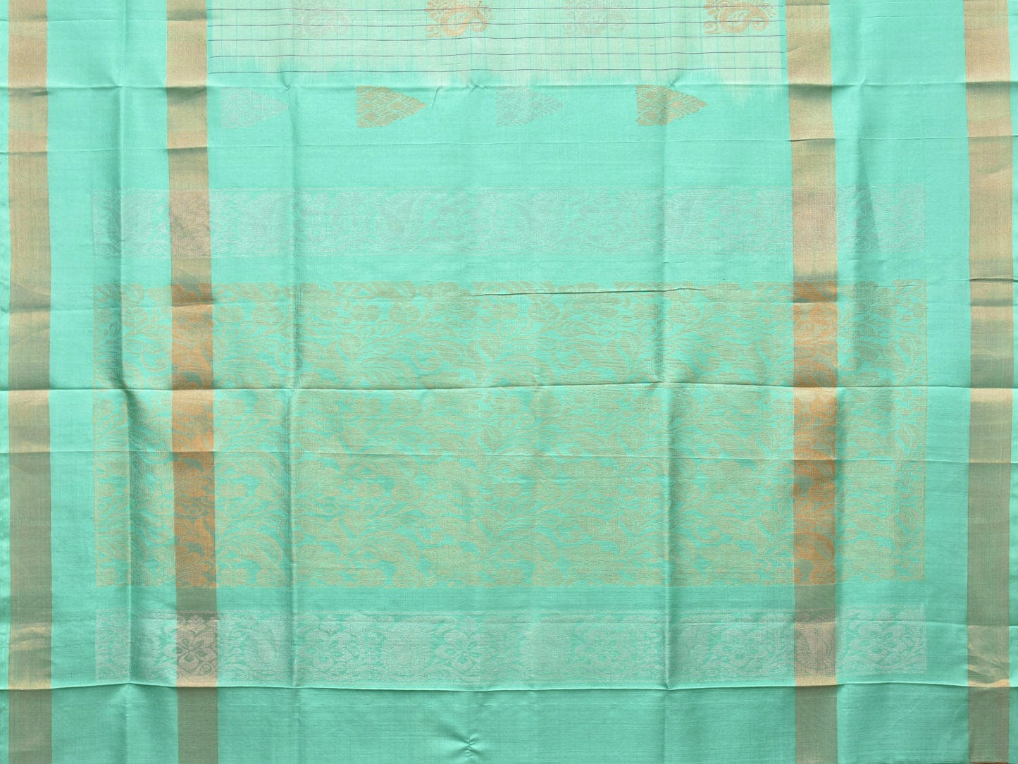 Turquoise Uppada Silk Handloom Saree with Body Buta and Checks Design u2123