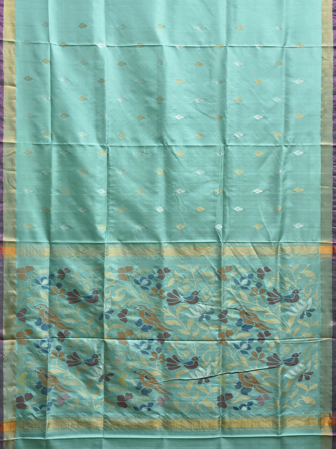 Turquoise Uppada Silk Handloom Saree with Floral and Birds Pallu Design u2344