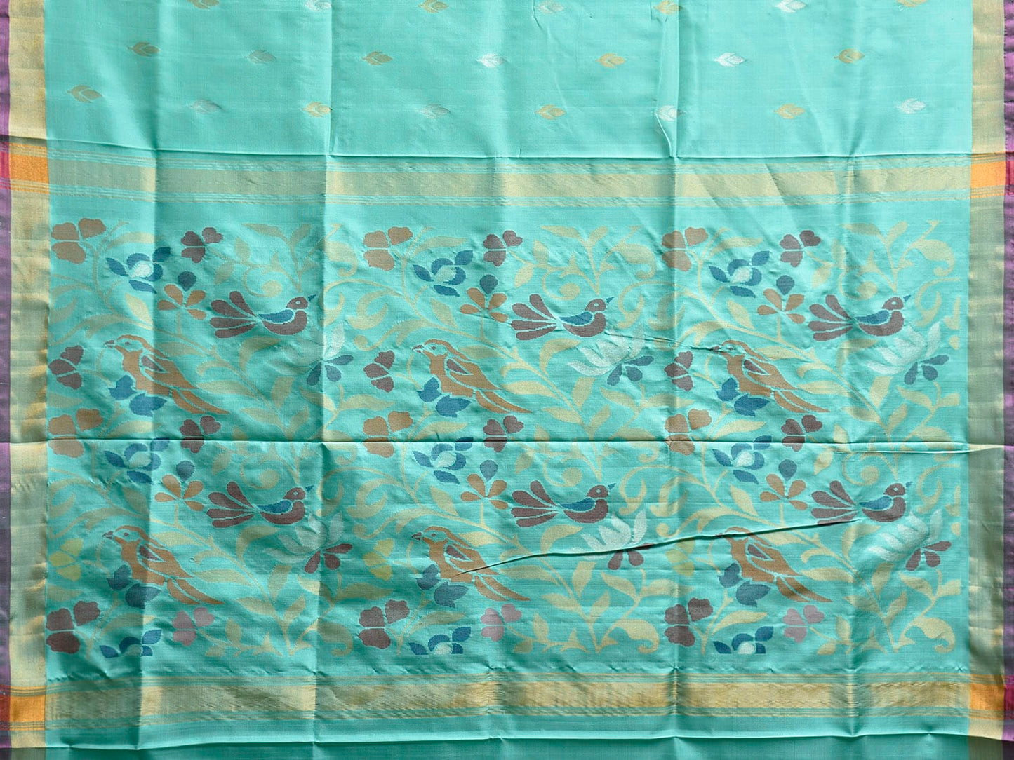 Turquoise Uppada Silk Handloom Saree with Floral and Birds Pallu Design u2344