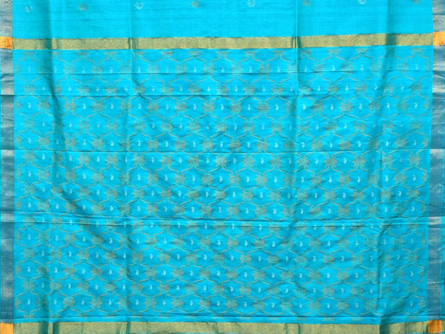 Turquoise Uppada Silk Handloom Saree with Grill Pallu Design u1737