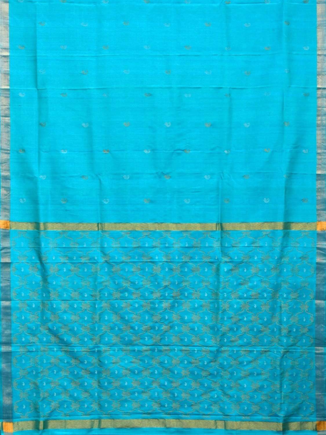 Turquoise Uppada Silk Handloom Saree with Grill Pallu Design u1737