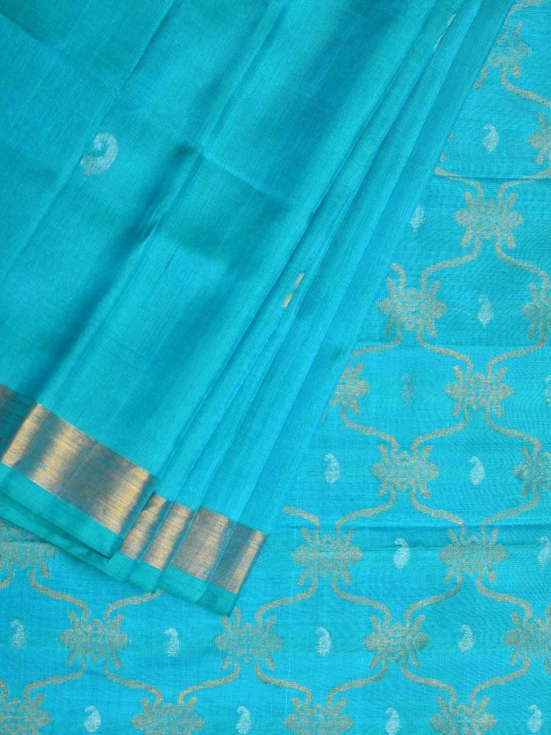 Turquoise Uppada Silk Handloom Saree with Grill Pallu Design u1737
