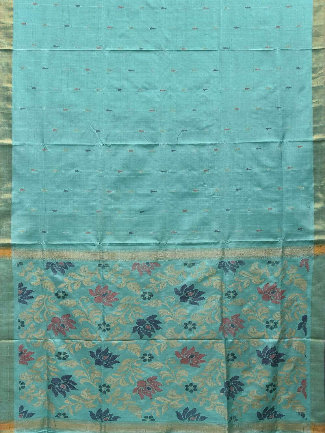 Turquoise Uppada Silk Handloom Saree with Lotus Flowers Pallu Design u1795