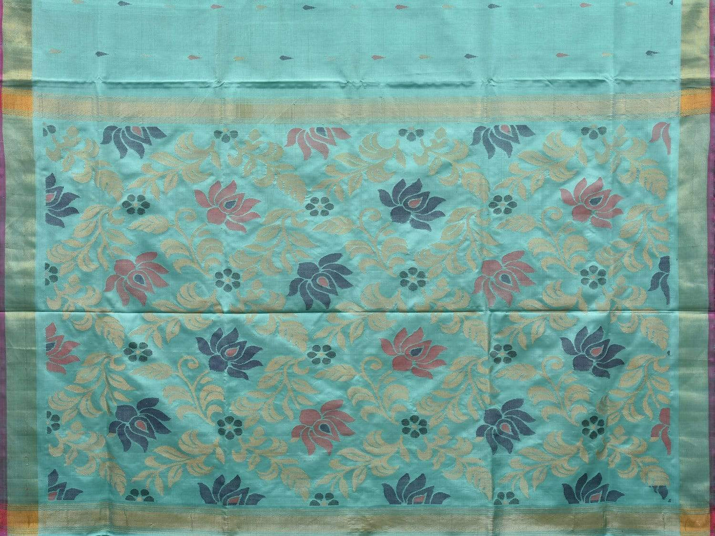 Turquoise Uppada Silk Handloom Saree with Lotus Flowers Pallu Design u1795