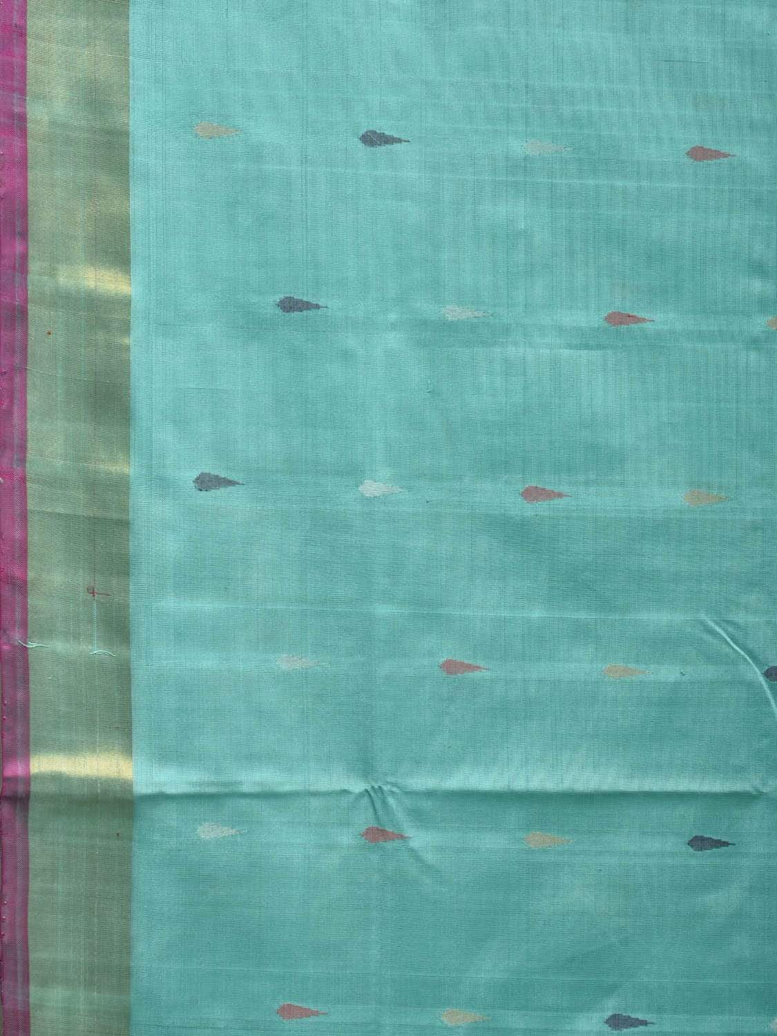 Turquoise Uppada Silk Handloom Saree with Lotus Flowers Pallu Design u1795