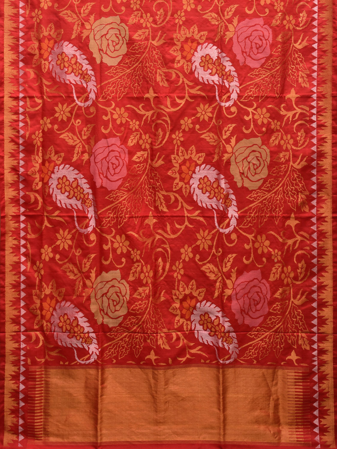 Red Uppada Silk Handloom Saree with All Over Mango and Floral Design u2260