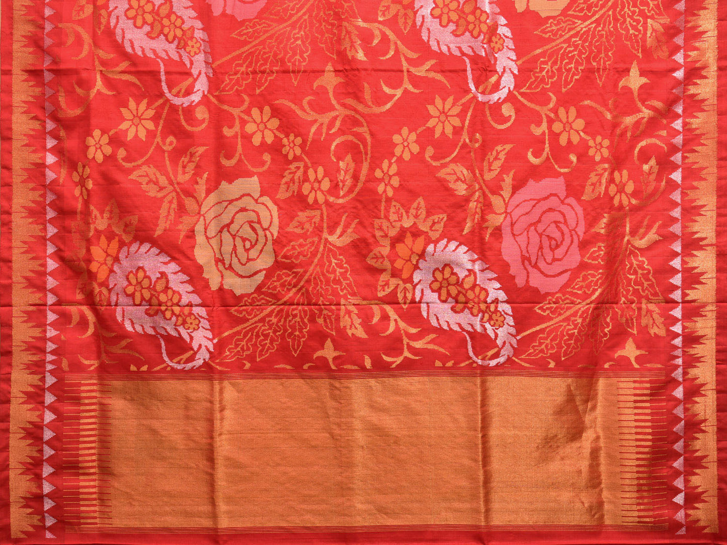 Red Uppada Silk Handloom Saree with All Over Mango and Floral Design u2260