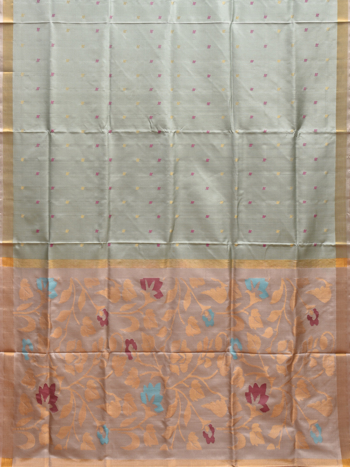 Sea Green and Cream Uppada Silk Handloom Saree with Floral Pallu Design u2272