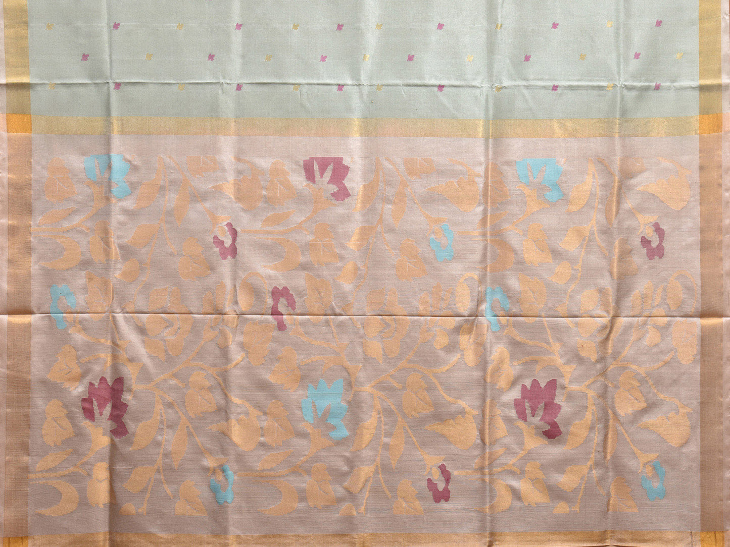 Sea Green and Cream Uppada Silk Handloom Saree with Floral Pallu Design u2272