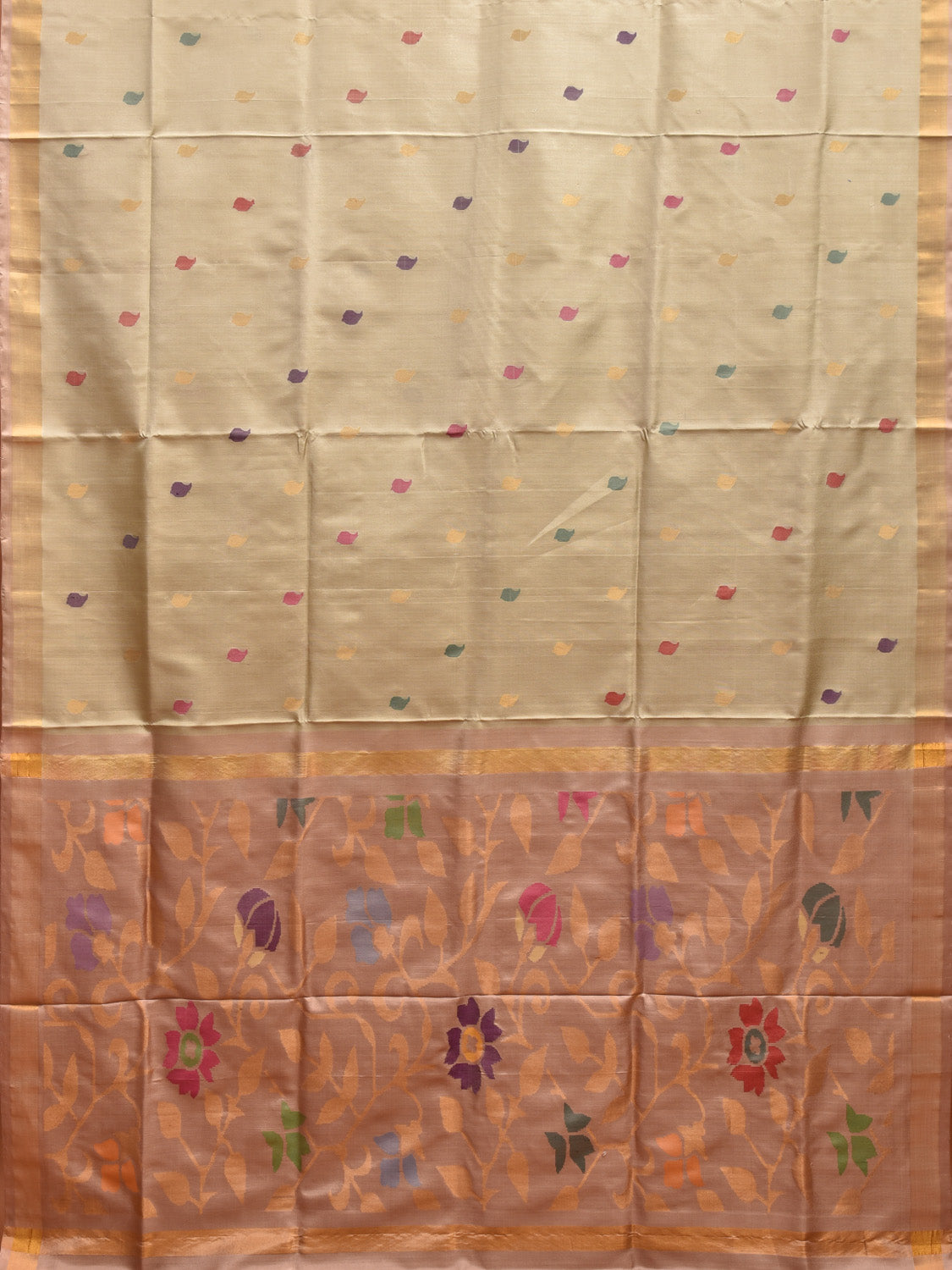 Sea Green and Cream Uppada Silk Handloom Saree with Floral Pallu Design u2274