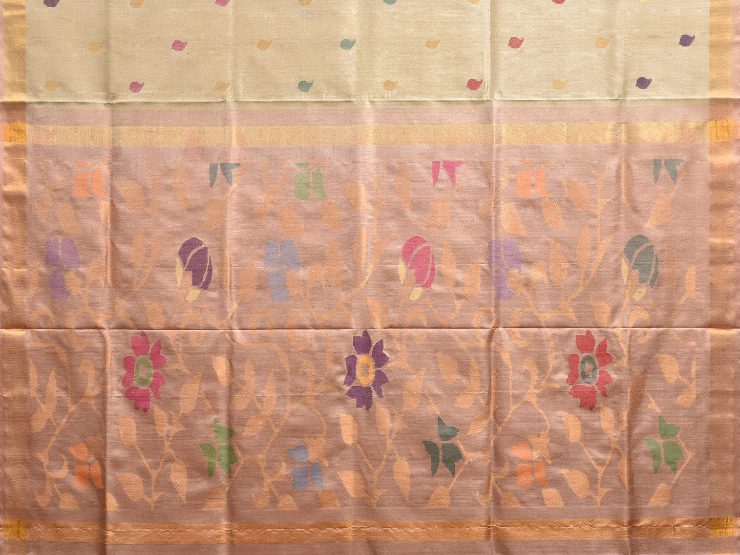 Sea Green and Cream Uppada Silk Handloom Saree with Floral Pallu Design u2274
