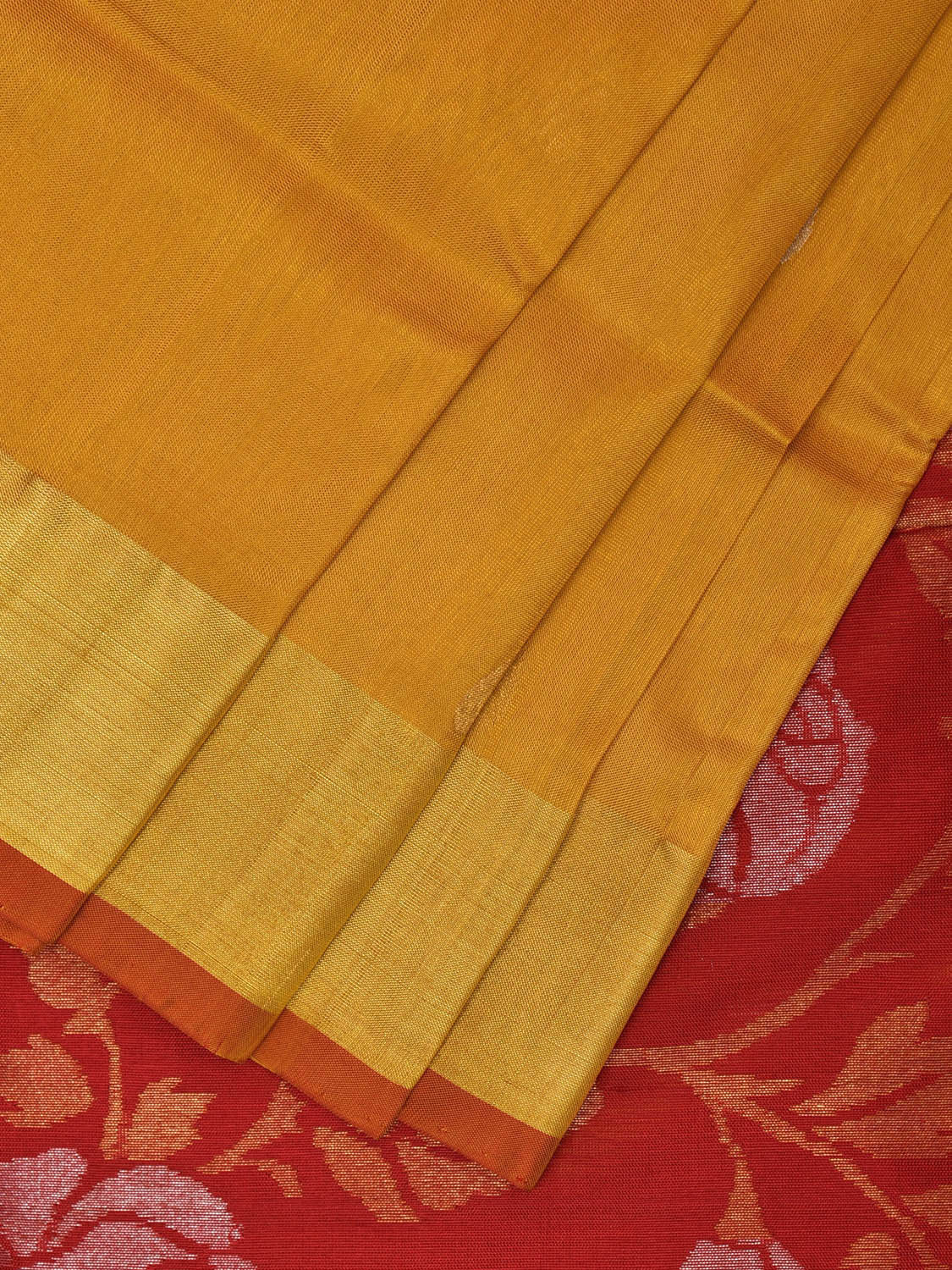 Yellow and Red Uppada Silk Handloom Saree with Contrast Floral Pallu Design u2282