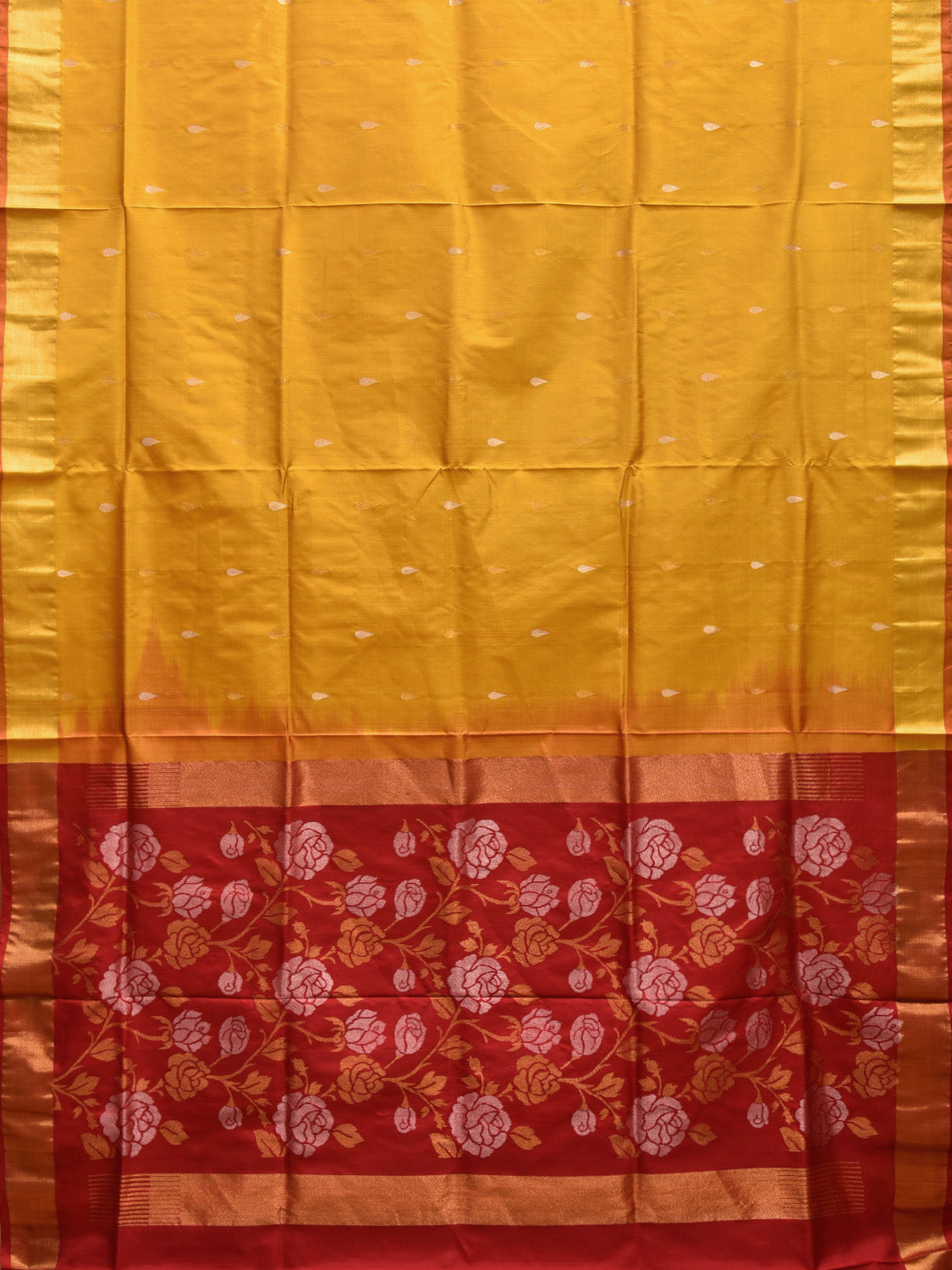 Yellow and Red Uppada Silk Handloom Saree with Contrast Floral Pallu Design u2282