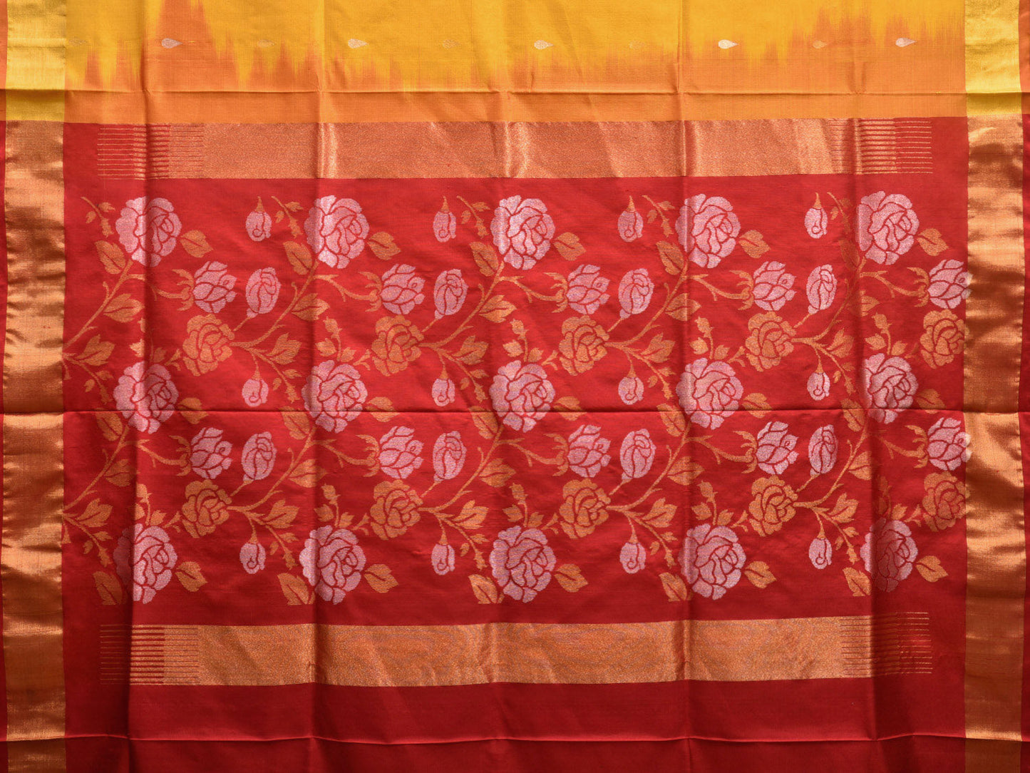 Yellow and Red Uppada Silk Handloom Saree with Contrast Floral Pallu Design u2282