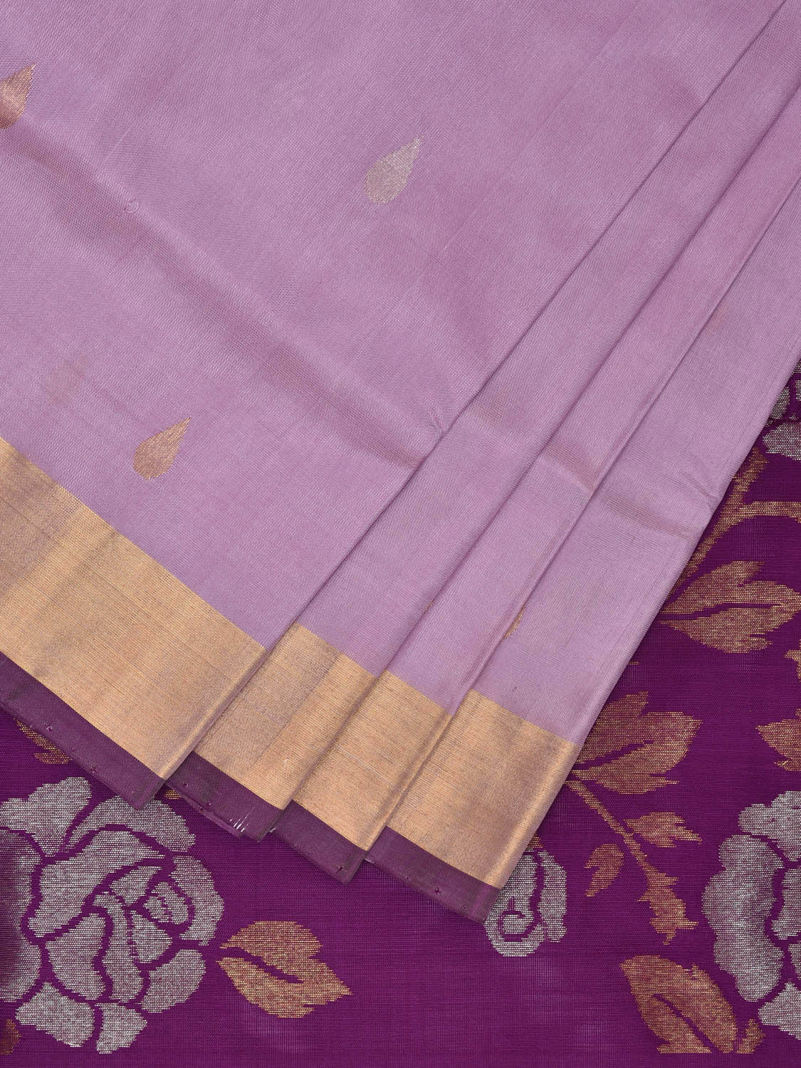 Light Lavender and Purple Uppada Silk Handloom Saree with Contrast Floral Pallu Design u2283