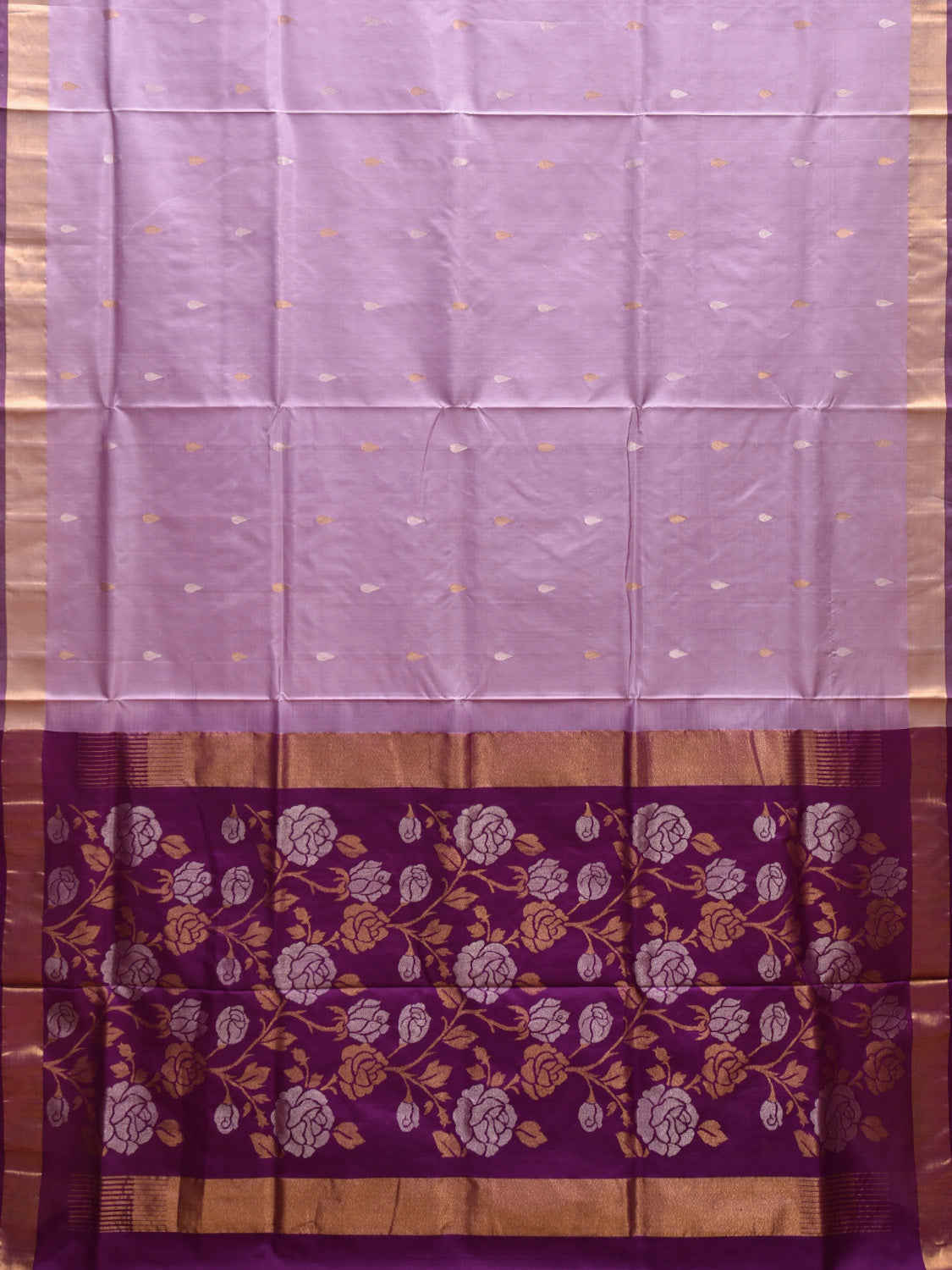 Light Lavender and Purple Uppada Silk Handloom Saree with Contrast Floral Pallu Design u2283