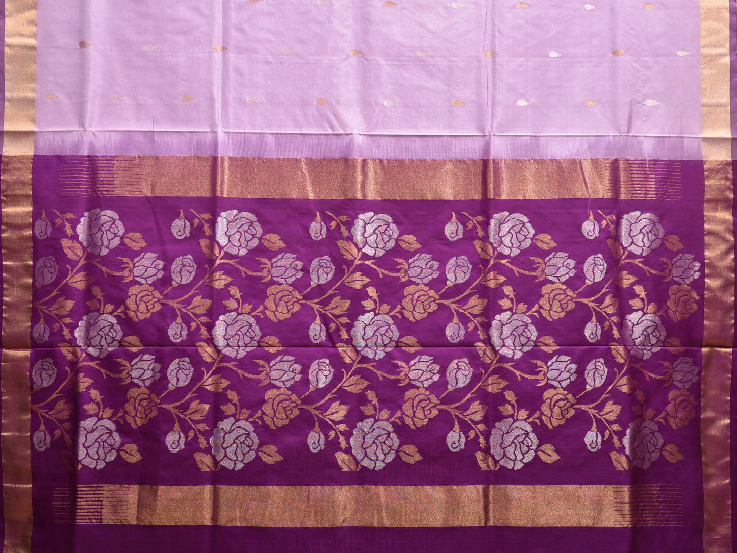 Light Lavender and Purple Uppada Silk Handloom Saree with Contrast Floral Pallu Design u2283