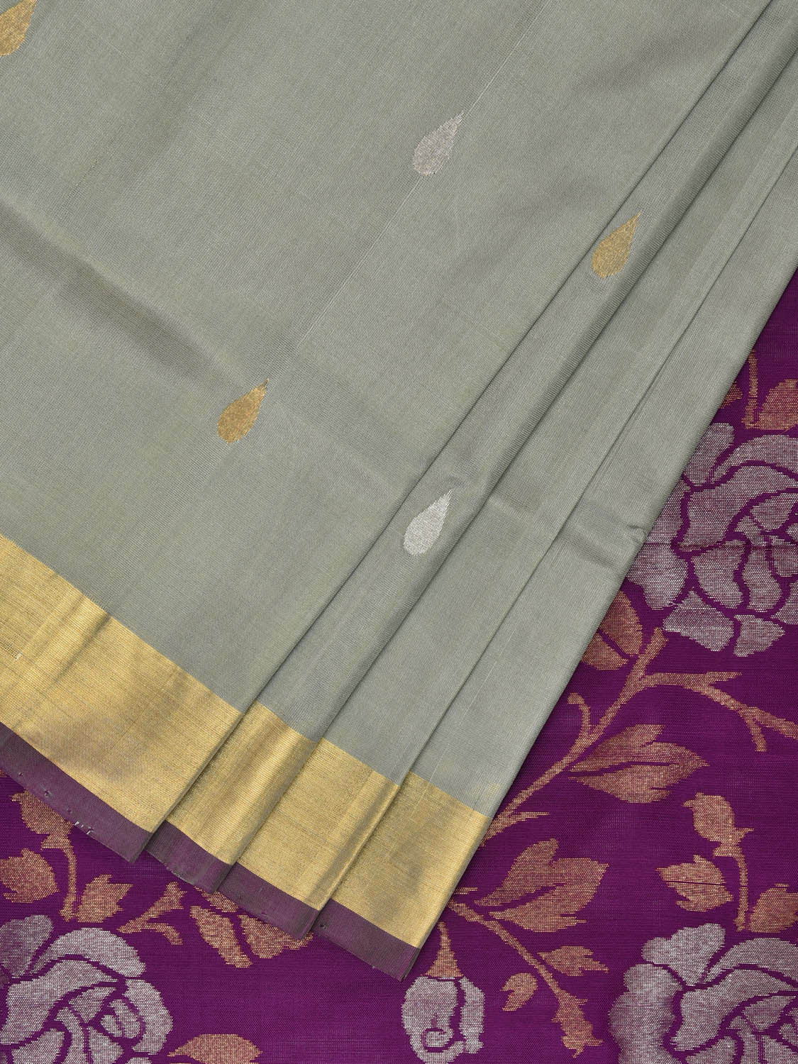 Sea Green and Purple Uppada Silk Handloom Saree with Contrast Floral Pallu Design u2286