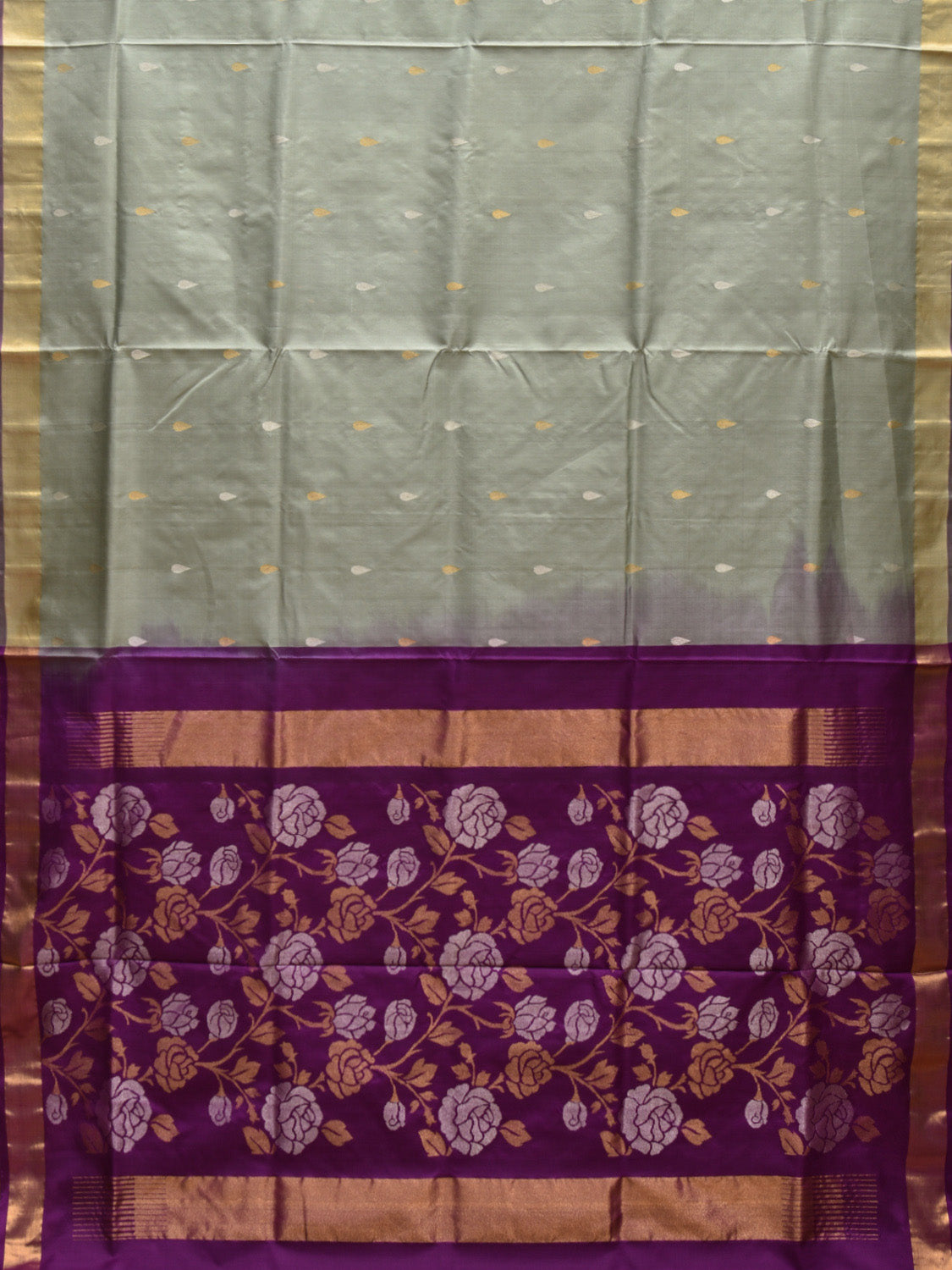 Sea Green and Purple Uppada Silk Handloom Saree with Contrast Floral Pallu Design u2286