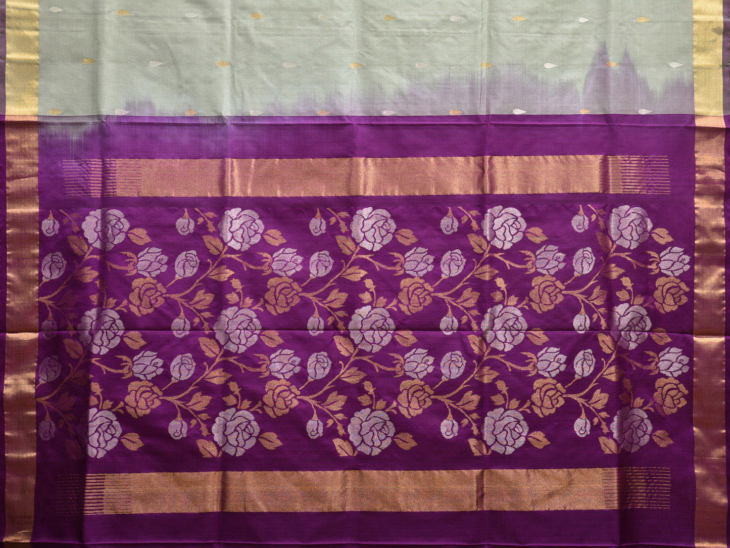 Sea Green and Purple Uppada Silk Handloom Saree with Contrast Floral Pallu Design u2286