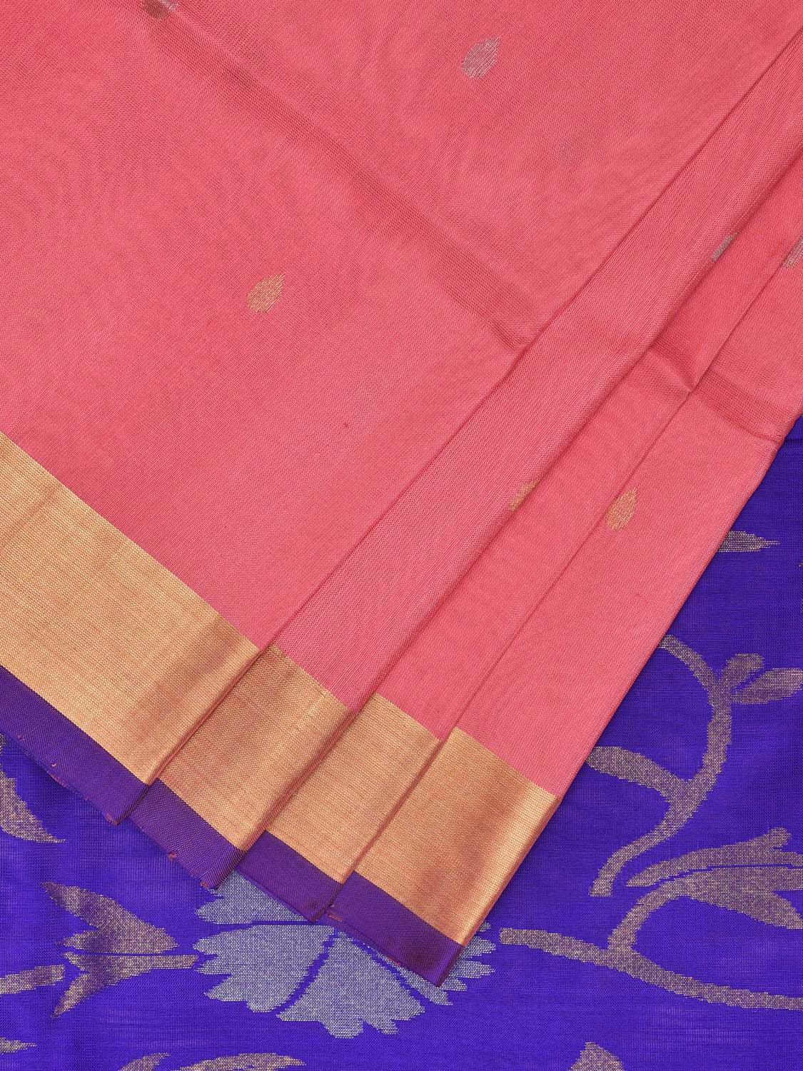 Baby Pink and Blue Uppada Silk Handloom Saree with Contrast Floral Pallu Design u2287