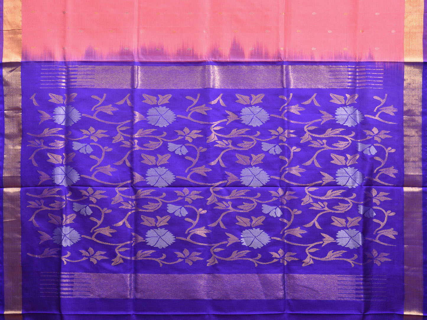 Baby Pink and Blue Uppada Silk Handloom Saree with Contrast Floral Pallu Design u2287