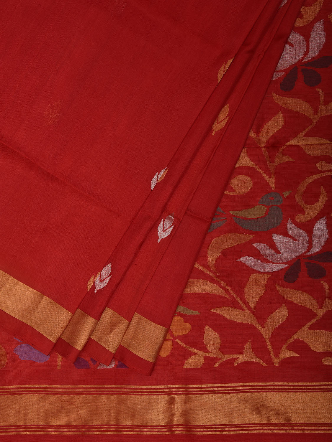Red Uppada Silk Handloom Saree with Birds and Floral Pallu Design u2382