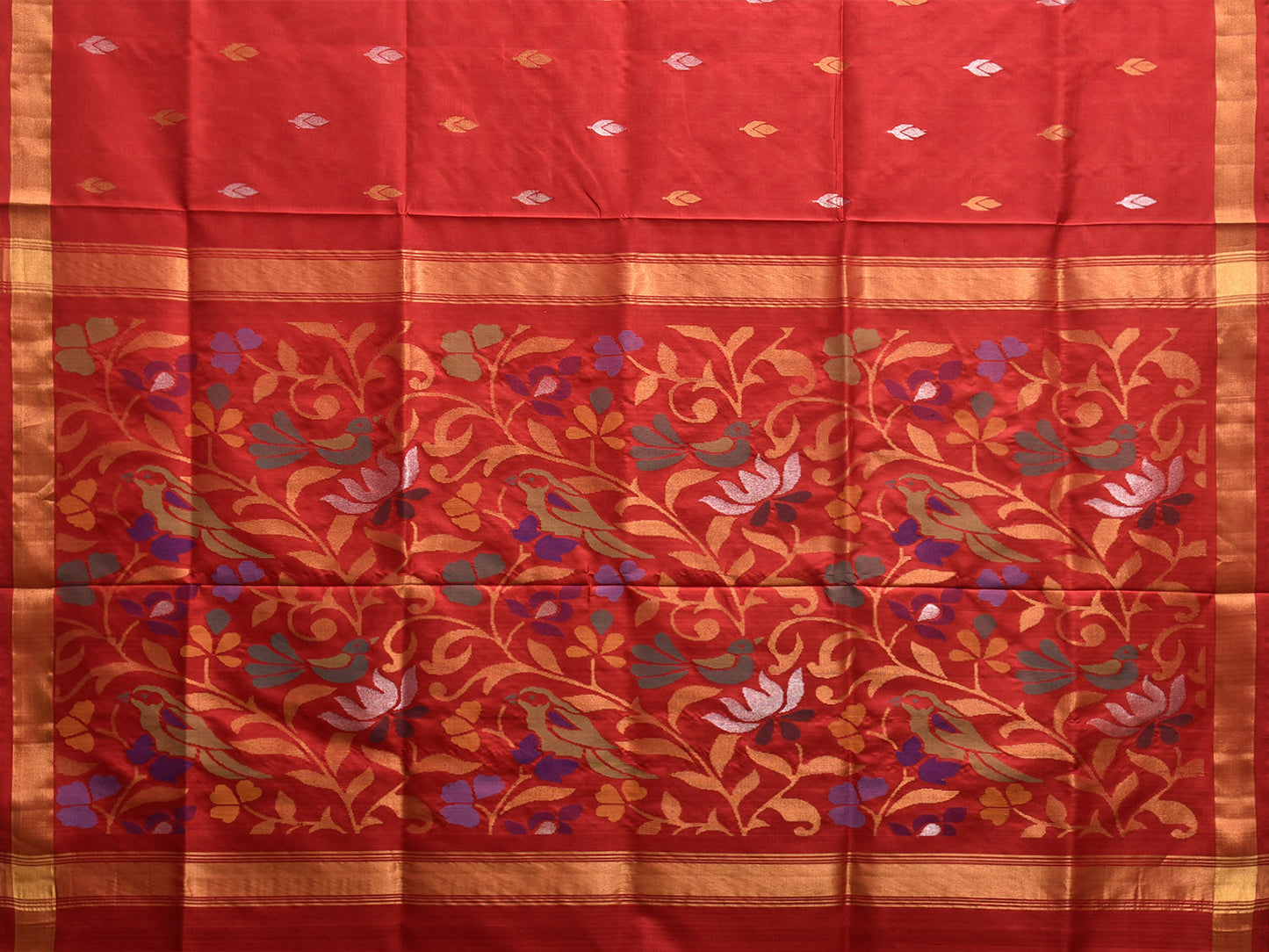 Red Uppada Silk Handloom Saree with Birds and Floral Pallu Design u2382