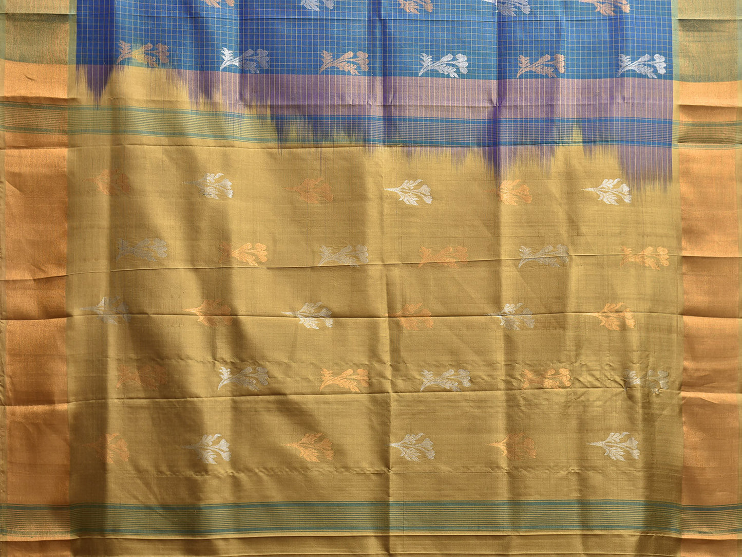 Teal and Light Olive Uppada Silk Handloom Saree with Checks and Buta Design u2392