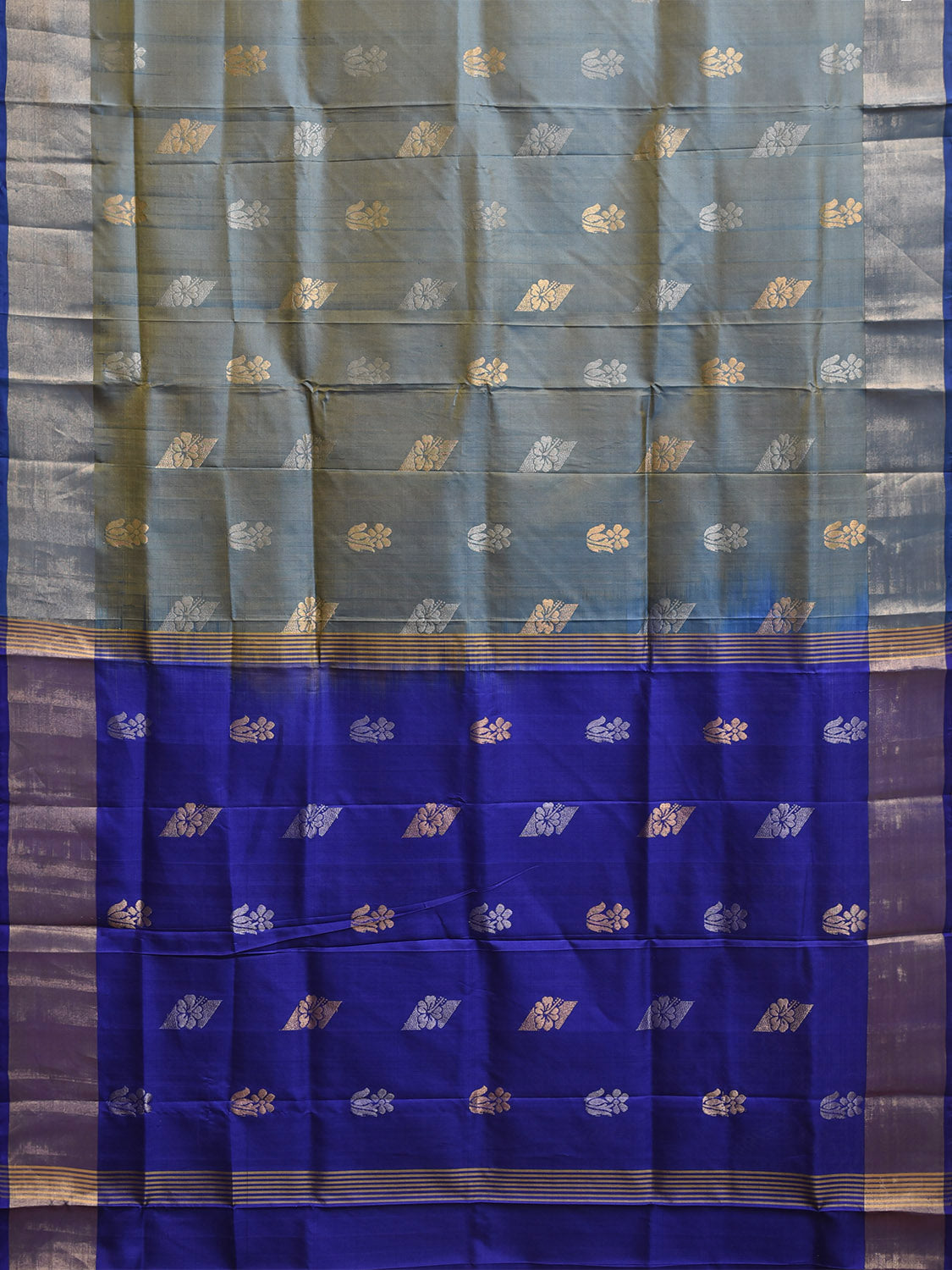 Sea Blue and Blue Uppada Silk Handloom Saree with Body Buta and Contrast Pallu Design u2401