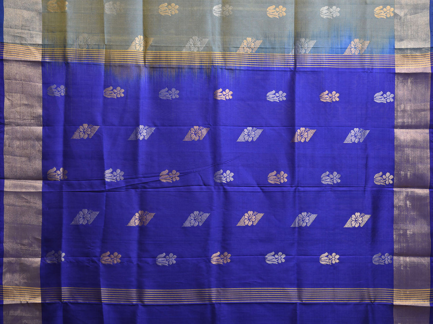 Sea Blue and Blue Uppada Silk Handloom Saree with Body Buta and Contrast Pallu Design u2401