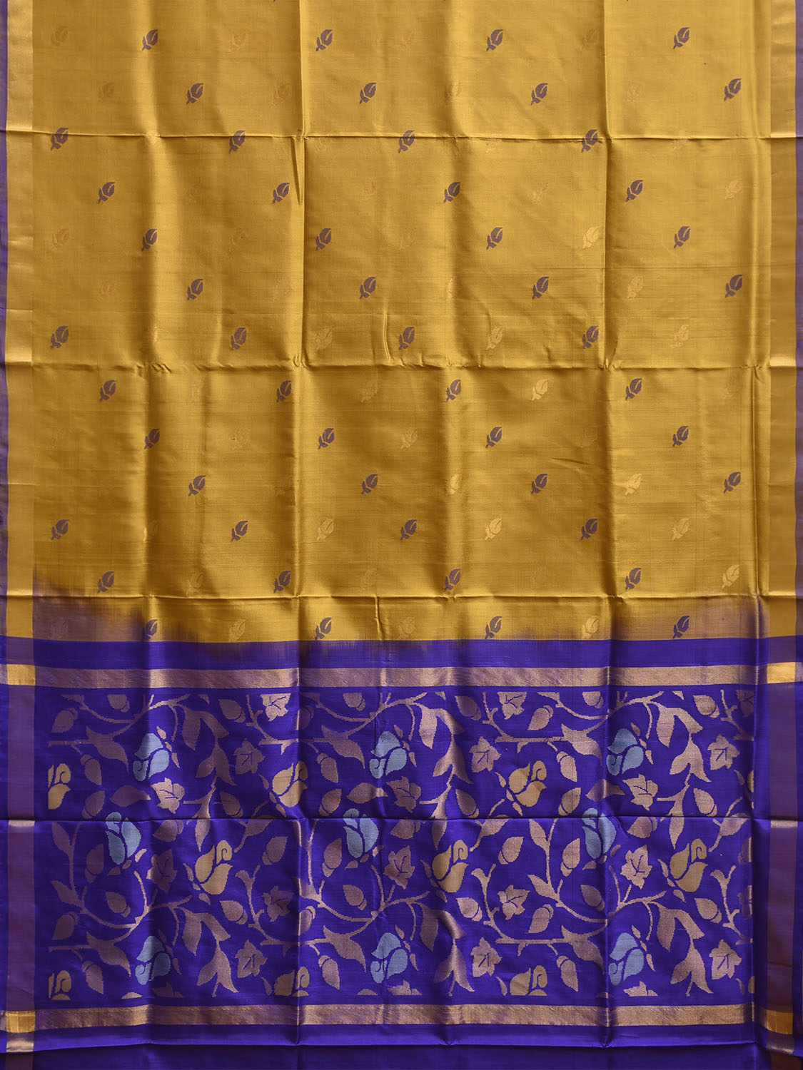 Yellow and Dark Blue Uppada Silk Handloom Saree with Floral Pallu Design u2408