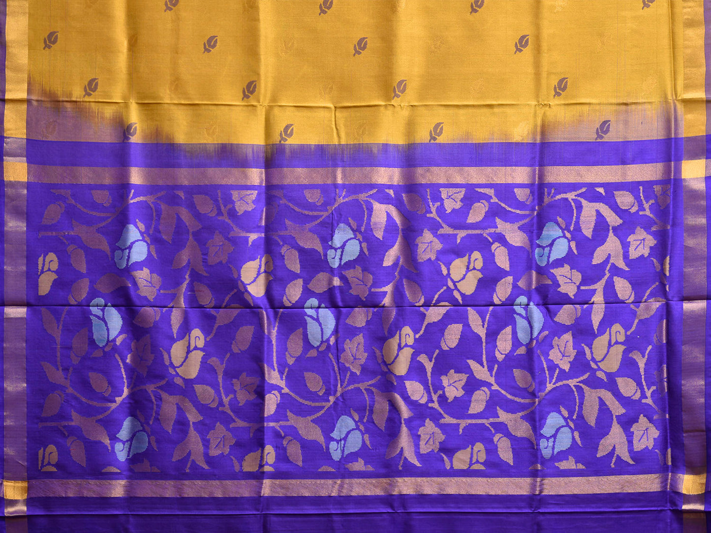 Yellow and Dark Blue Uppada Silk Handloom Saree with Floral Pallu Design u2408