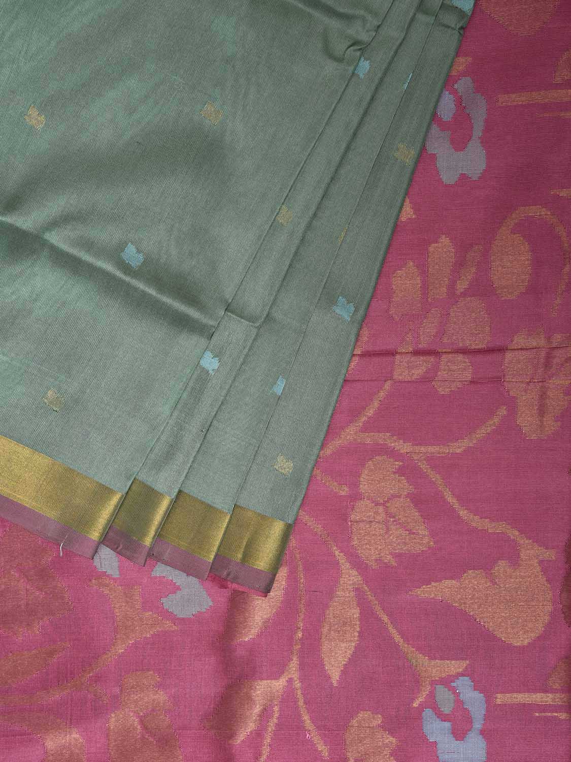 Sea Green and Pink Uppada Silk Handloom Saree with Floral Pallu Design u2409