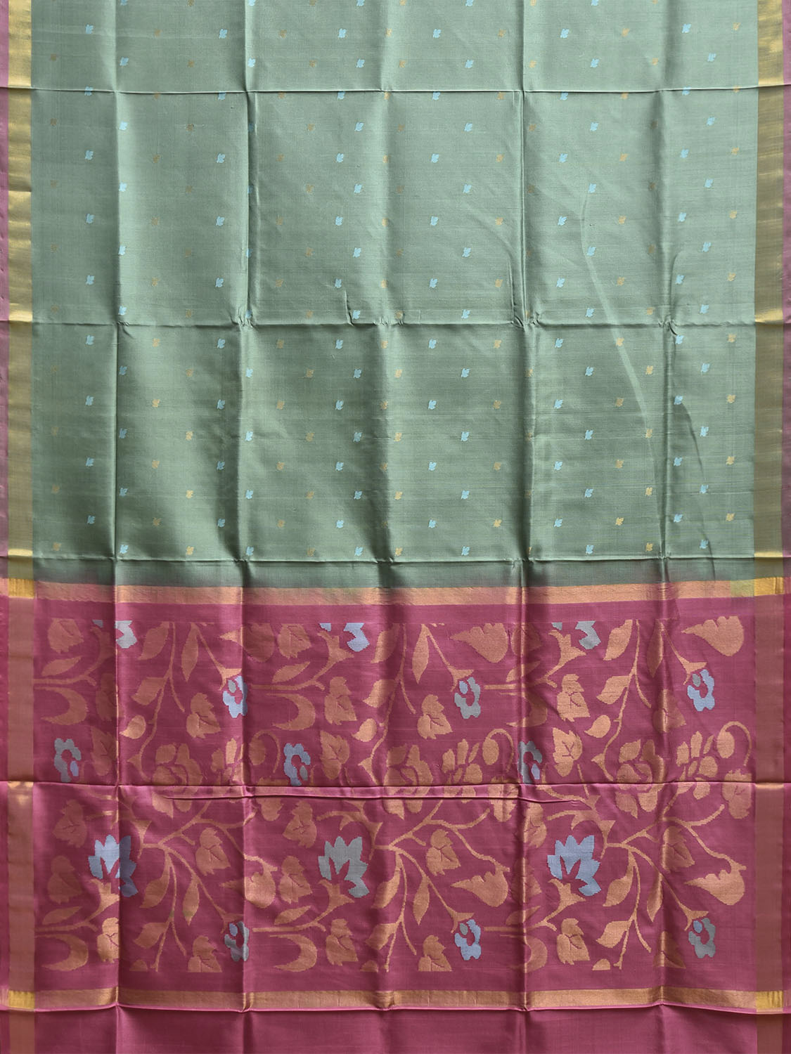 Sea Green and Pink Uppada Silk Handloom Saree with Floral Pallu Design u2409