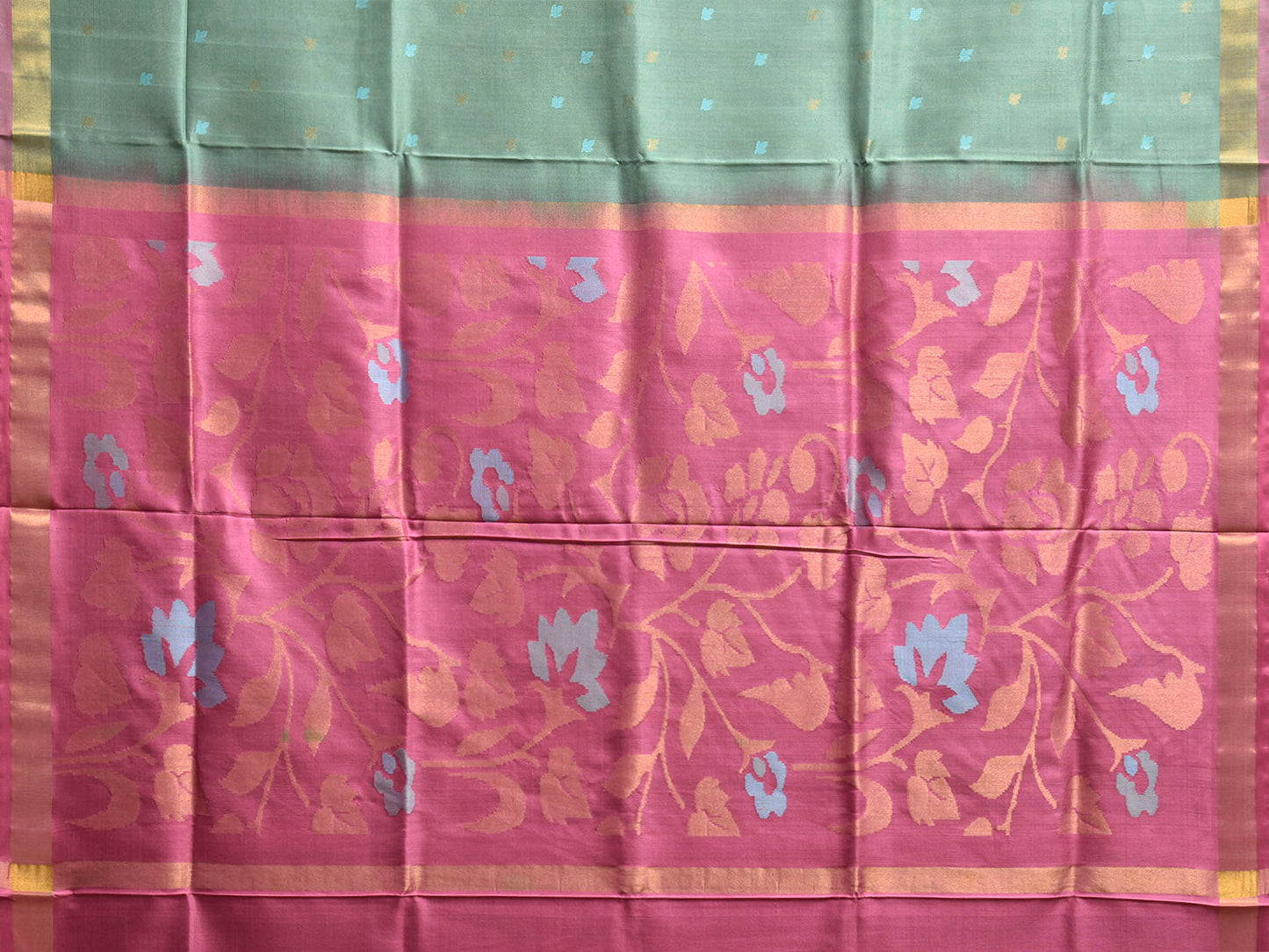 Sea Green and Pink Uppada Silk Handloom Saree with Floral Pallu Design u2409