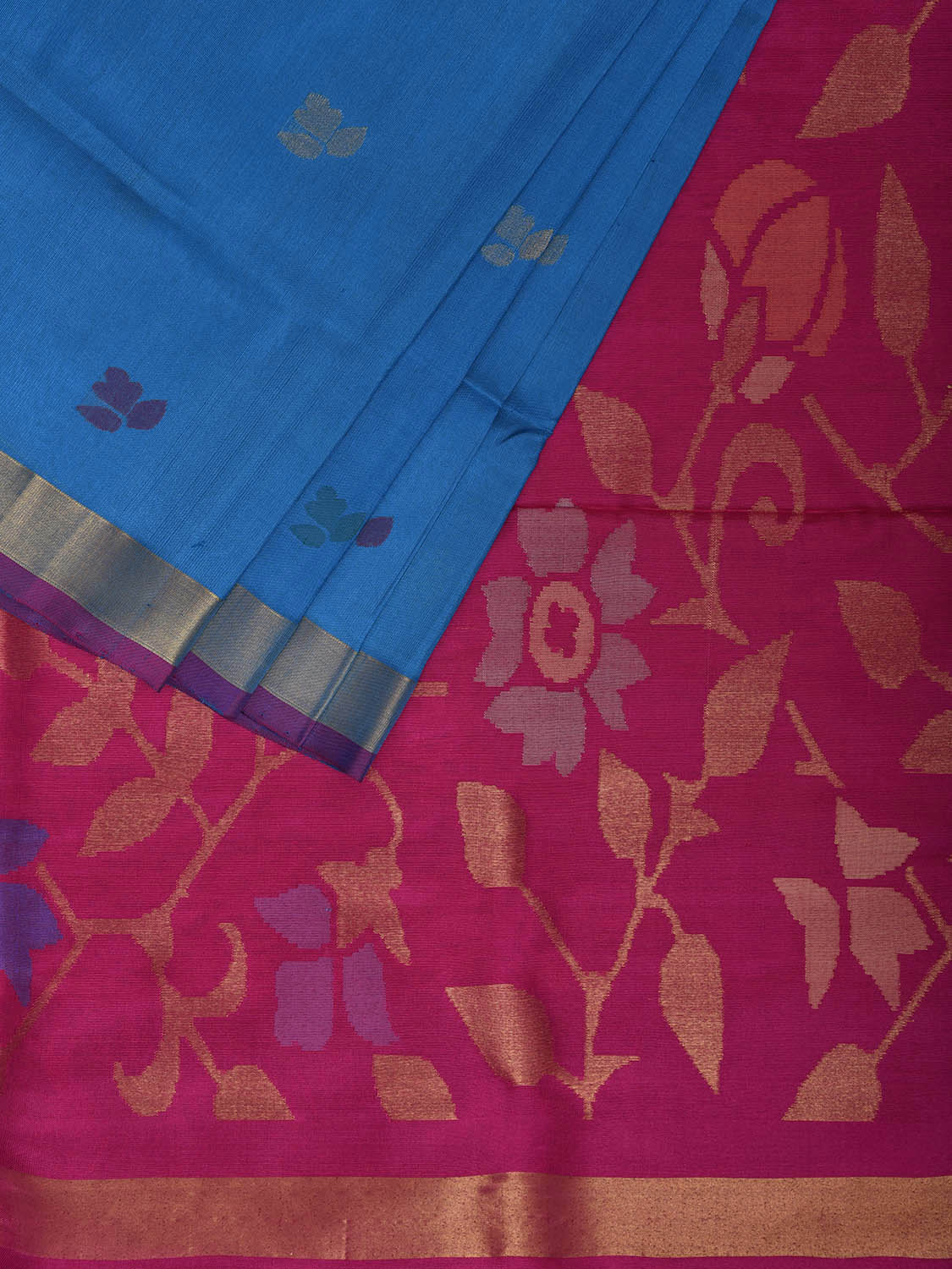 Blue and Pink Uppada Silk Handloom Saree with Floral Pallu Design u2412