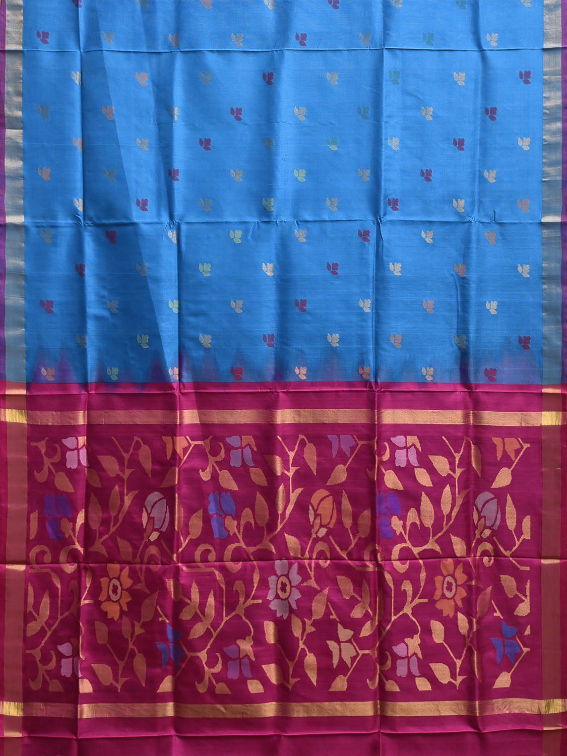 Blue and Pink Uppada Silk Handloom Saree with Floral Pallu Design u2412