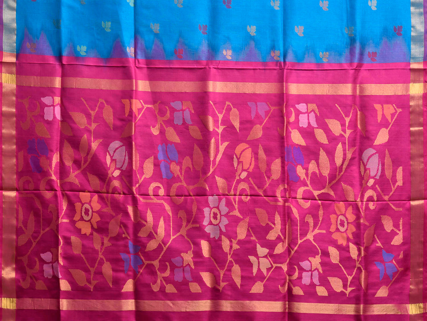 Blue and Pink Uppada Silk Handloom Saree with Floral Pallu Design u2412