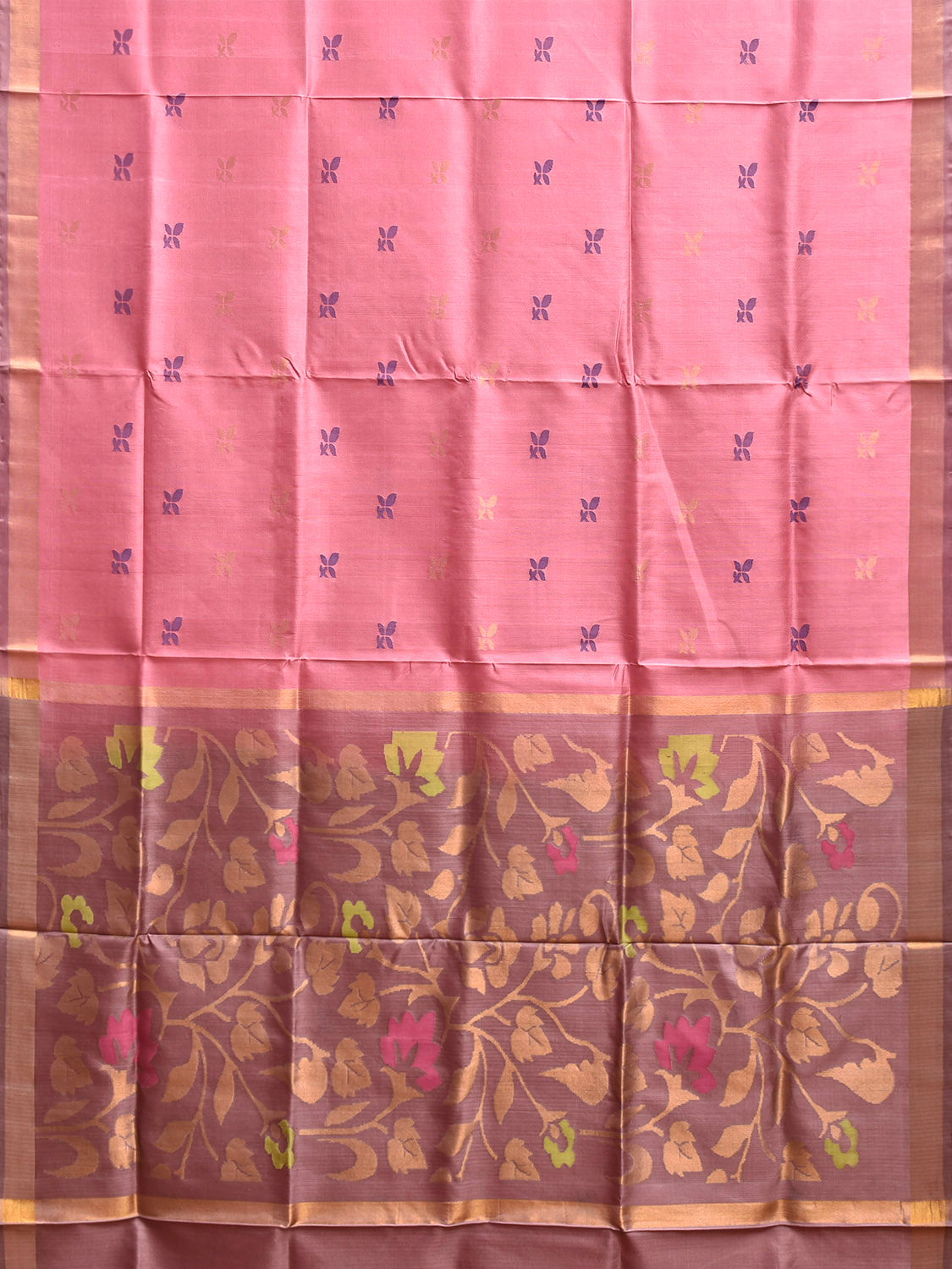 Baby Pink and Grey Uppada Silk Handloom Saree with Floral Pallu Design u2415