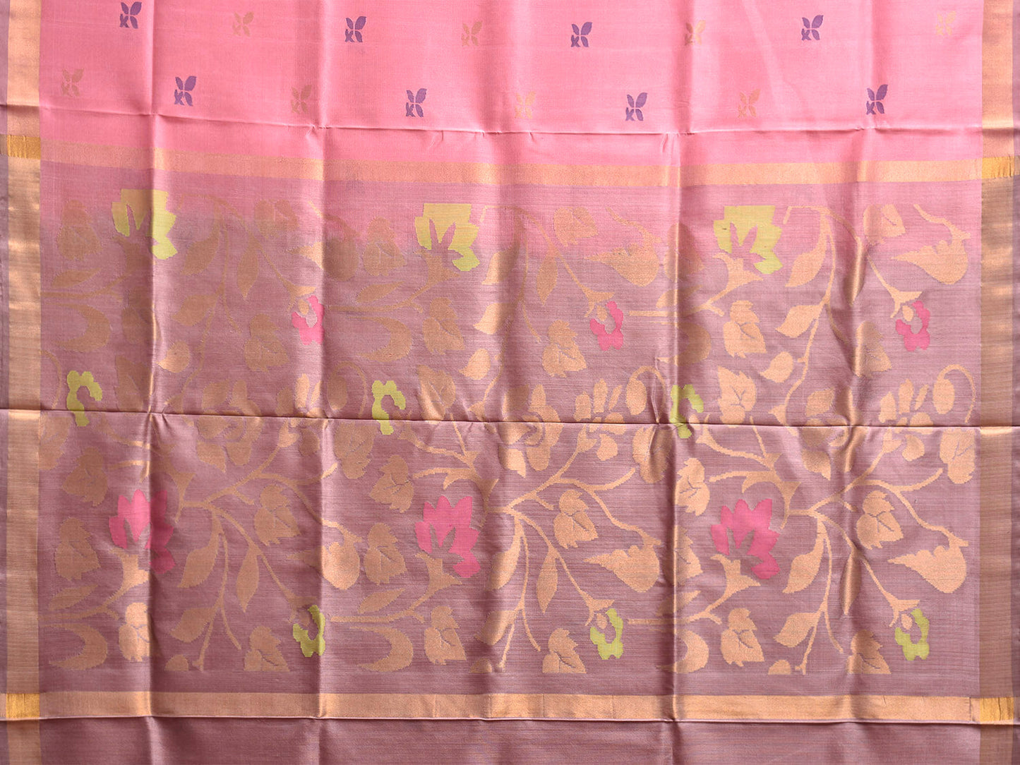 Baby Pink and Grey Uppada Silk Handloom Saree with Floral Pallu Design u2415