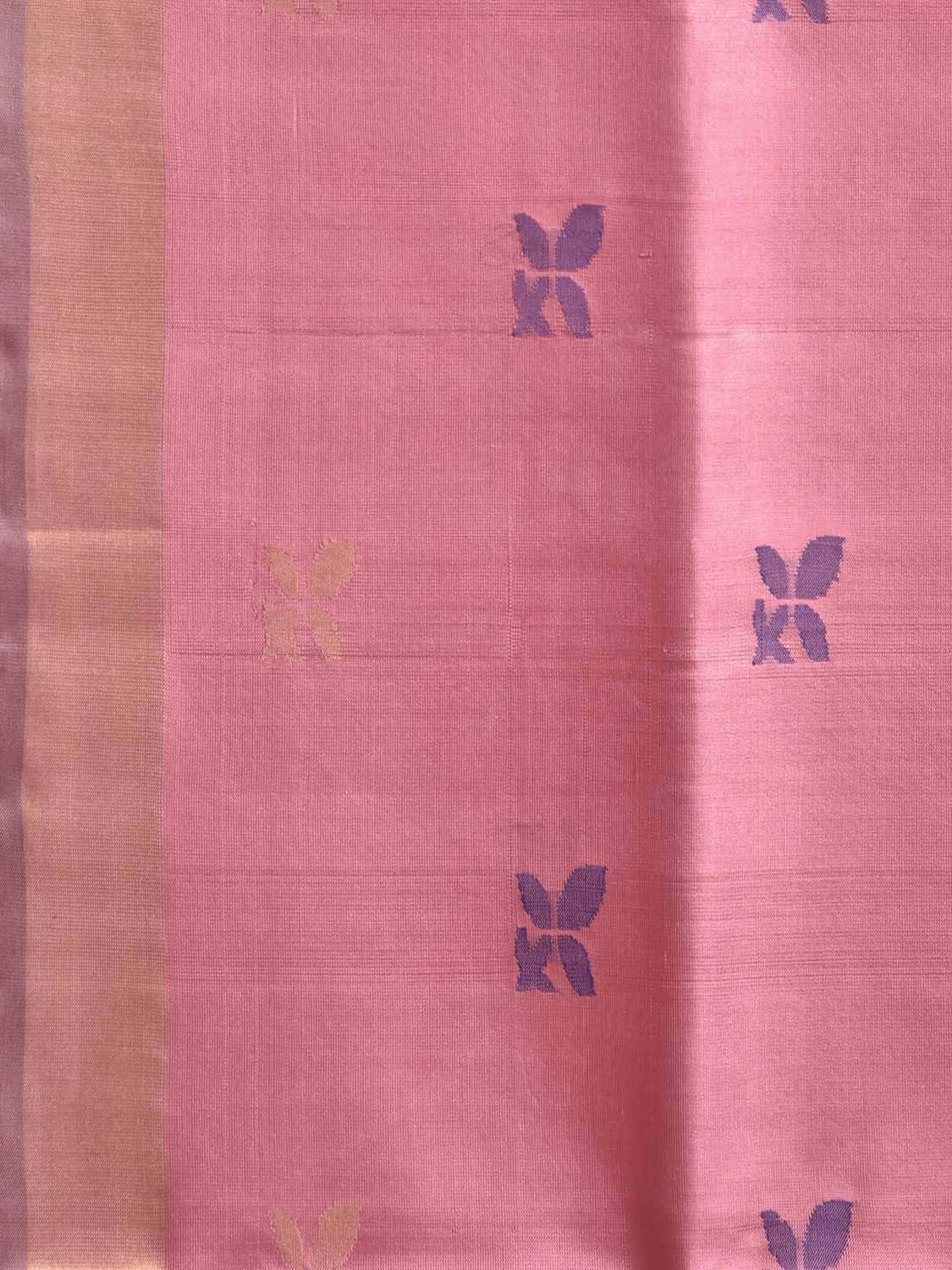 Baby Pink and Grey Uppada Silk Handloom Saree with Floral Pallu Design u2415