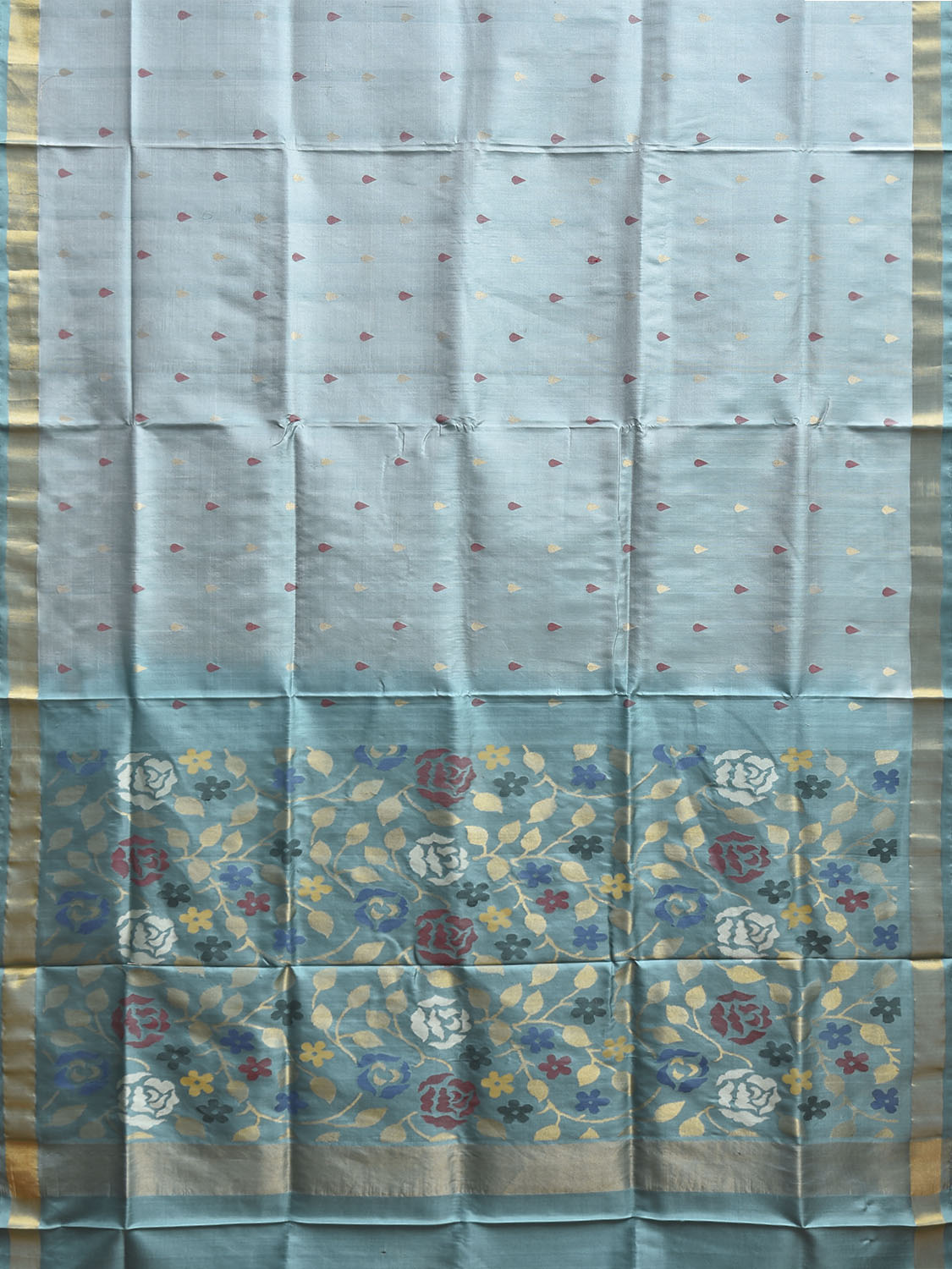 Sea Blue and Light Blue Uppada Silk Handloom Saree with Floral Pallu Design u2417