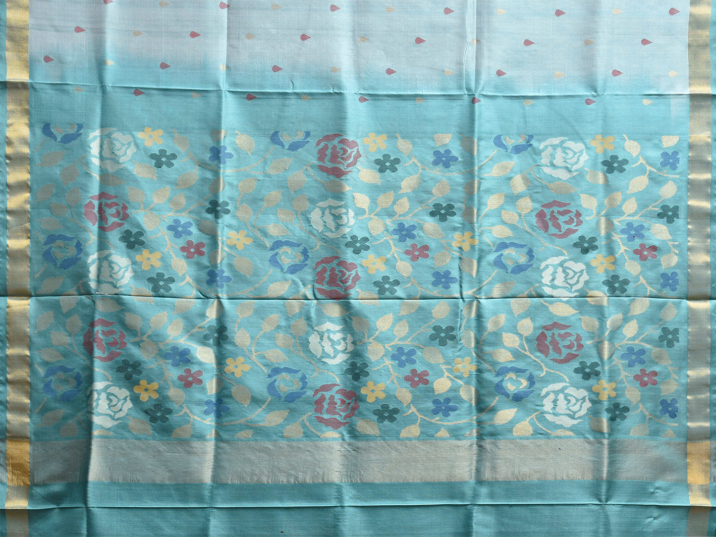 Sea Blue and Light Blue Uppada Silk Handloom Saree with Floral Pallu Design u2417