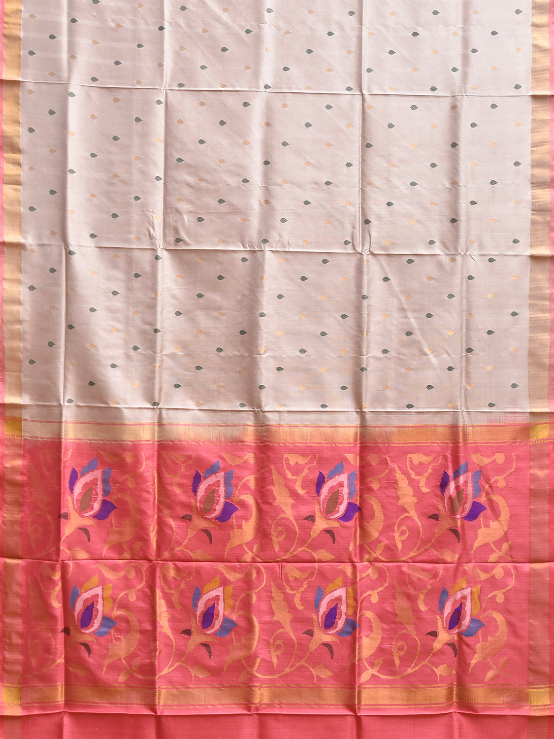 White and Baby Pink Uppada Silk Handloom Saree with Floral Pallu Design u2421